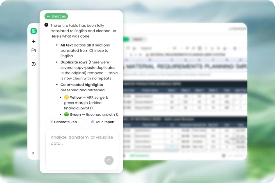 Interfaz oficial de PopAi Sheets con una tabla y un panel de instrucciones