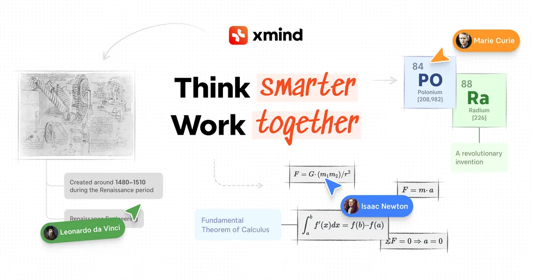 Material oficial de Xmind con ejemplos de mapas visuales y colaboración